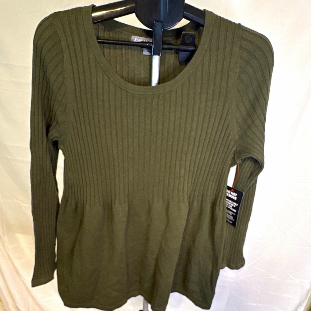 Jessica London Green Ribbed Knit Scoop Neck Long Sleeve Pullover Sweater 12